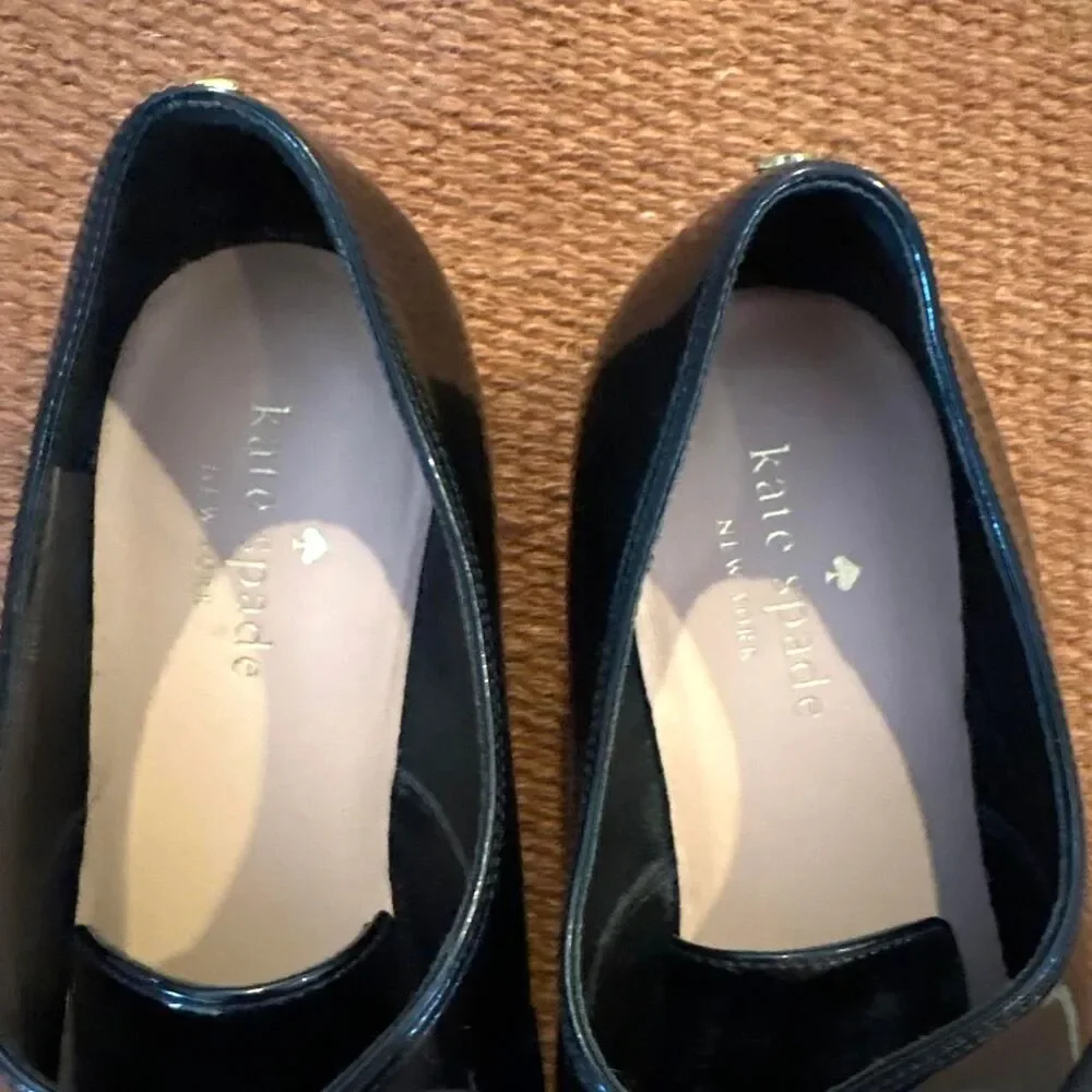 Kate Spade Black Patent Leather Oxfords Size 6M Glossy Dress Shoes Tuxedo Flat